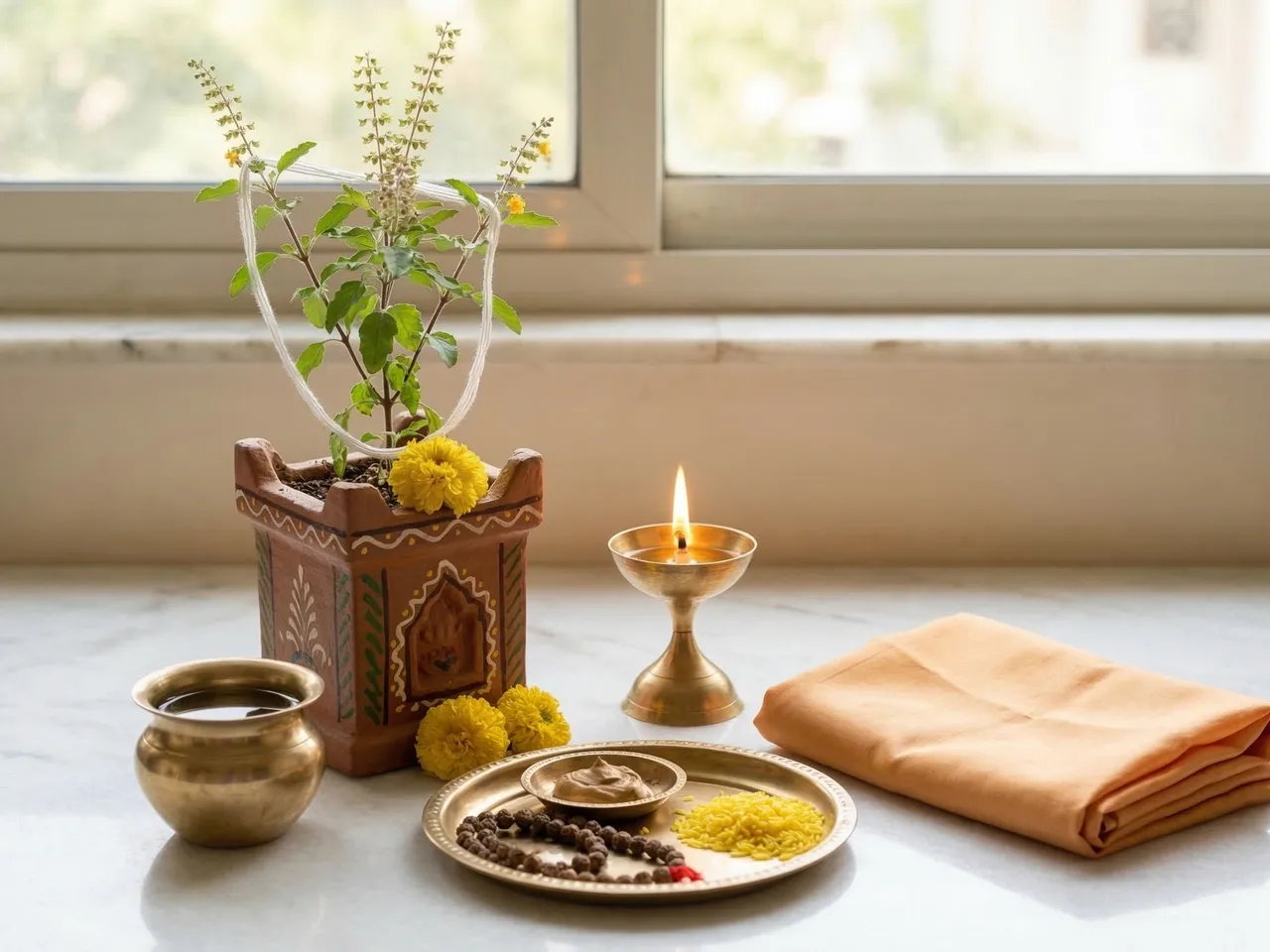 Nirjala Ekadashi Laddu Gopal poshak: Pure yellow or white silk poshak, sattvic and dignified with tulsi mala