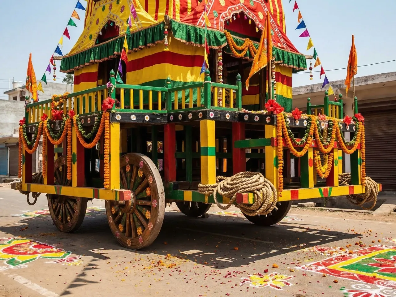 Rath Yatra Laddu Gopal poshak: Yellow and red silk poshak in Jagannath style with bold colour blocking