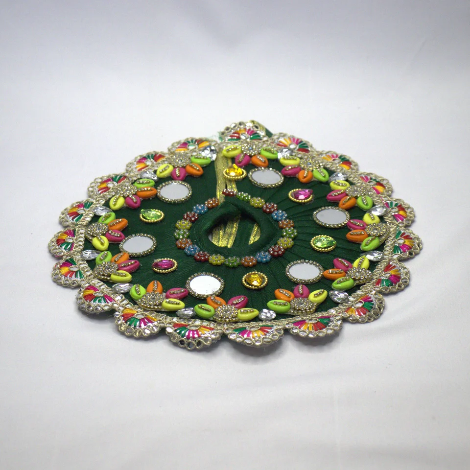 Dark Green Net Multicolor Shell Butti Mirror Work Shringar - Dress